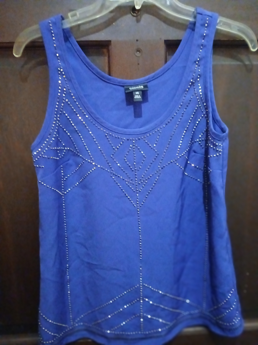 Nicole Miller Sleeveless Rhinestone Embellished Tank Top - Royal Blue Size XS